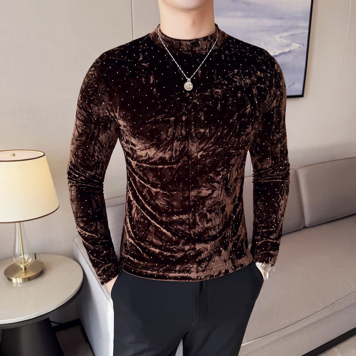 Polera de terciopelo con estrellas y cuello semi alto - foto 6