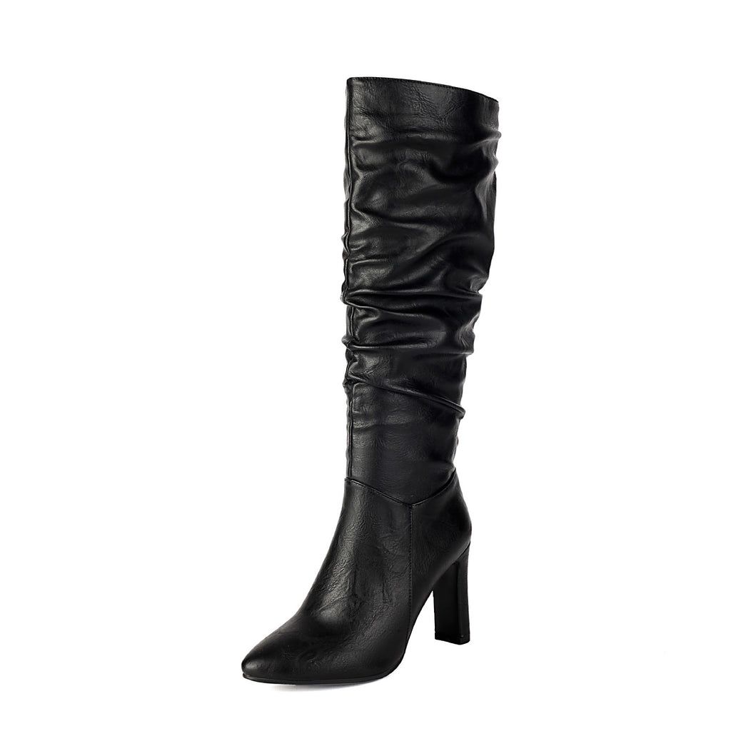 Botas lisas plisadas de caña alta para mujer - foto 3