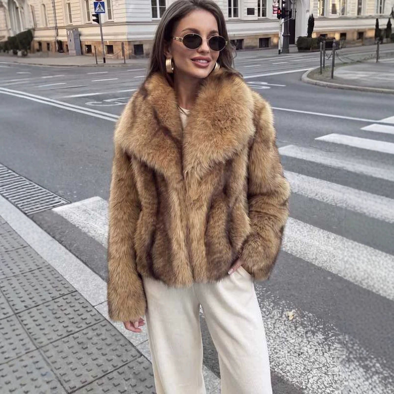 Chaqueta de chiporro bicolor con solapa ancha para mujer - foto 4