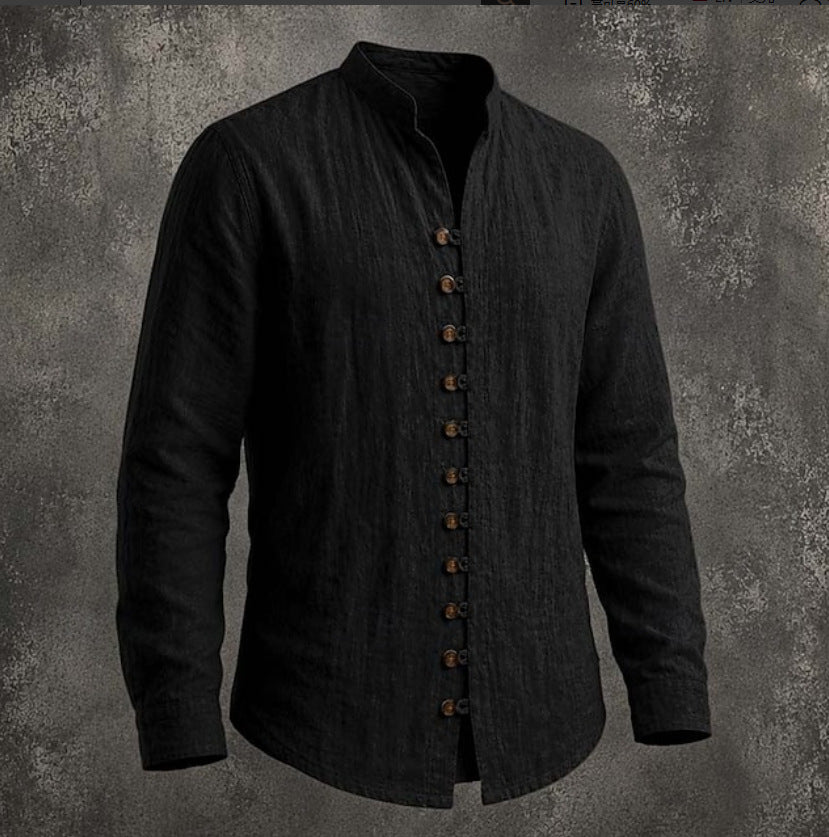Camisa retro cuello mao manga larga holgada para hombre - foto 8