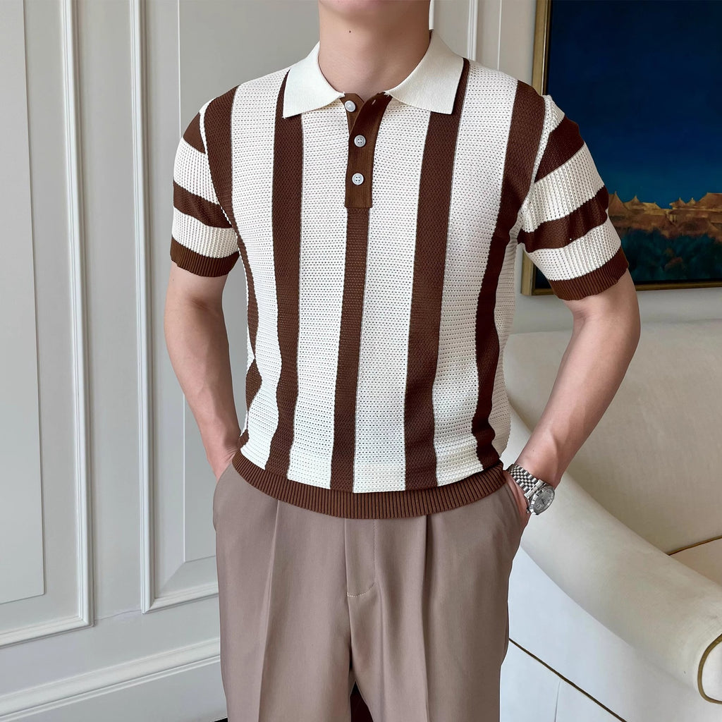 Polera polo tejida a rayas para hombre - foto 4