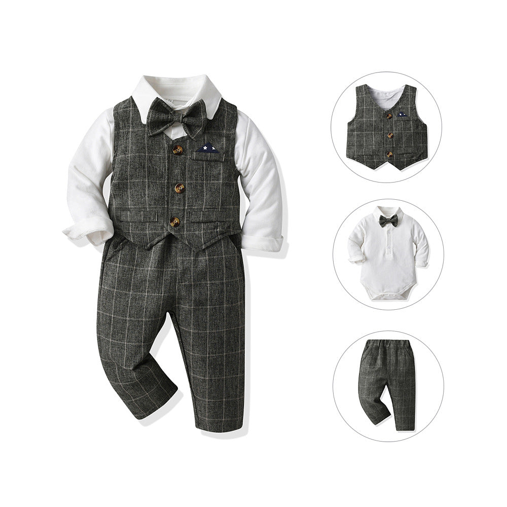 Chaleco Gentlemans Bodysuit Manga Larga Trousers Three-piece Conjunto - foto 5
