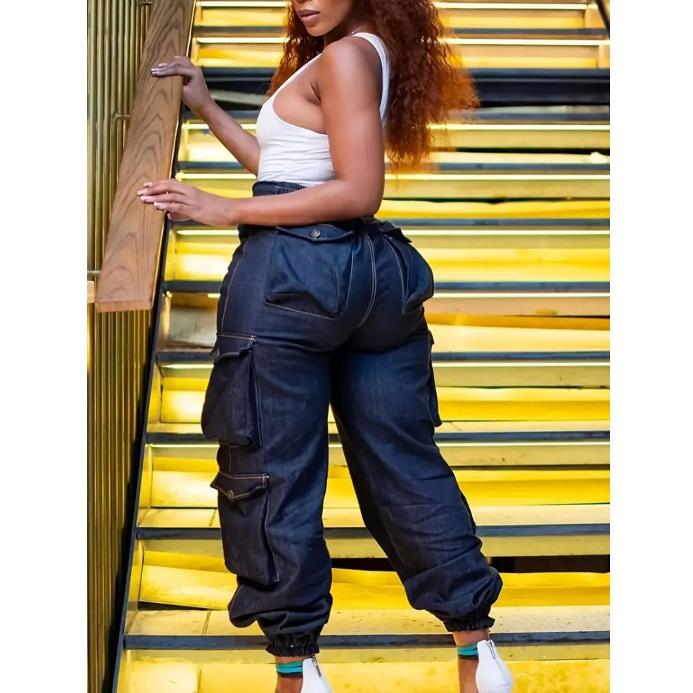 Plus-size Mujer Cintura Alta Elástico Denim Pantalón - foto 6