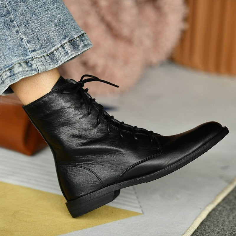 Mujer Round-toe Thick-soled Botines In Lavado Pebble-grain Leather