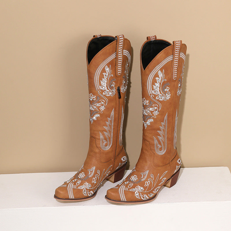 Mujer Bordado Rhinestone Suela Gruesa High-Heel Botas - foto 8