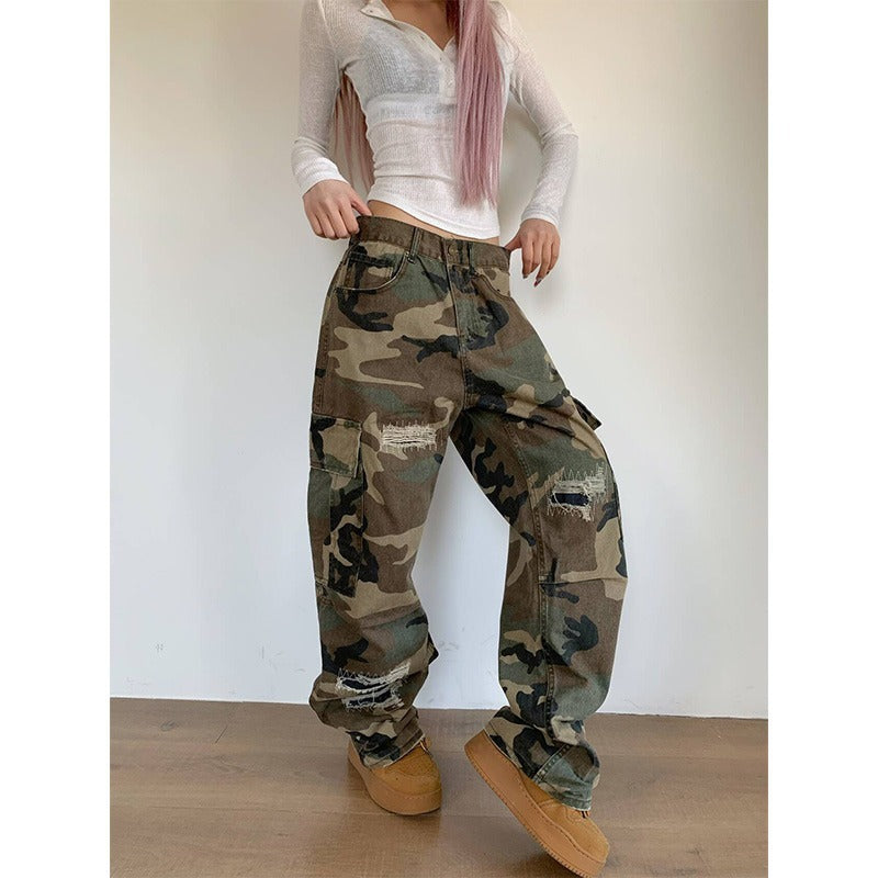 Ripped Patchwork Ajuste Suelto Versátil Casual Pantalón - foto 4