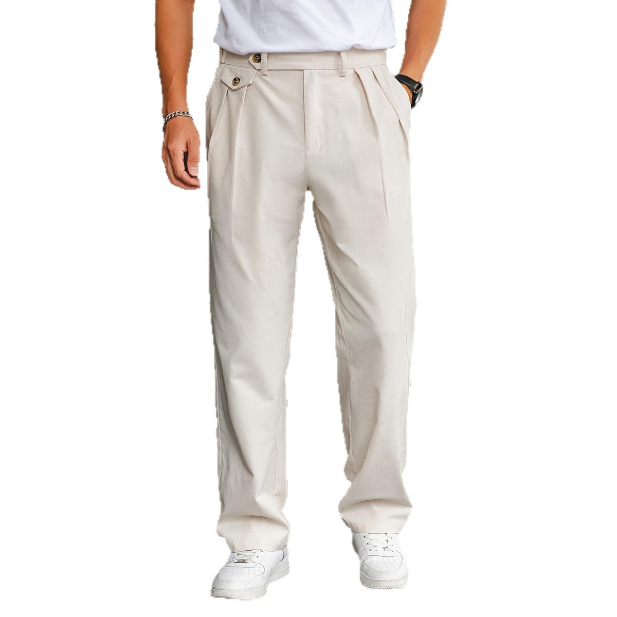 Pantalón holgado recto de lino con doble pinza - foto 4