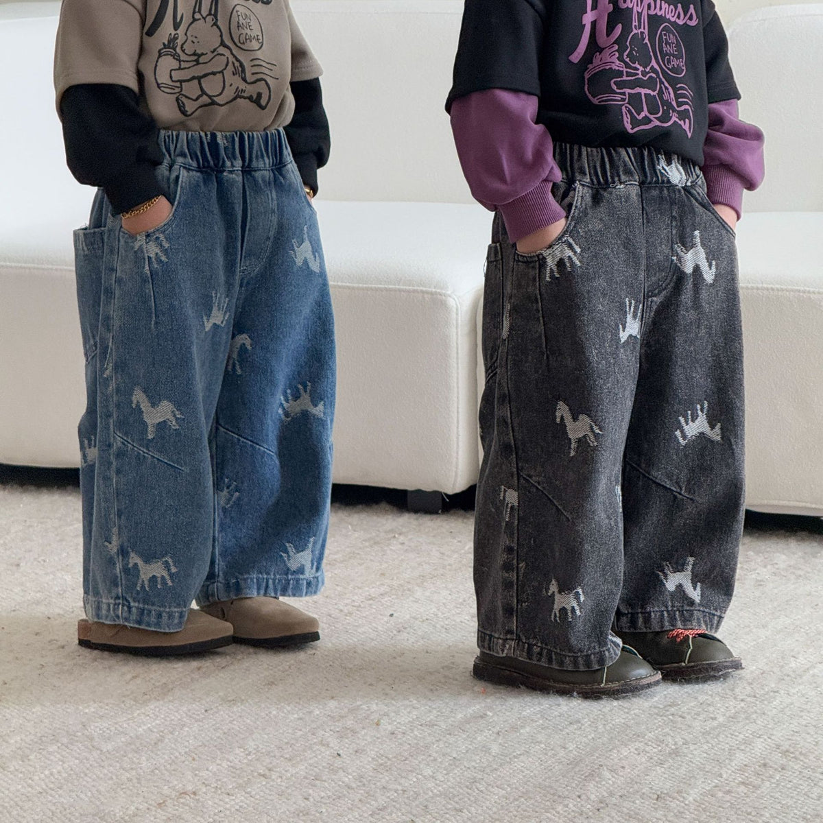 Niños' Denim Pantalón Ajuste Suelto Niño' Pierna Ancha Pantalón