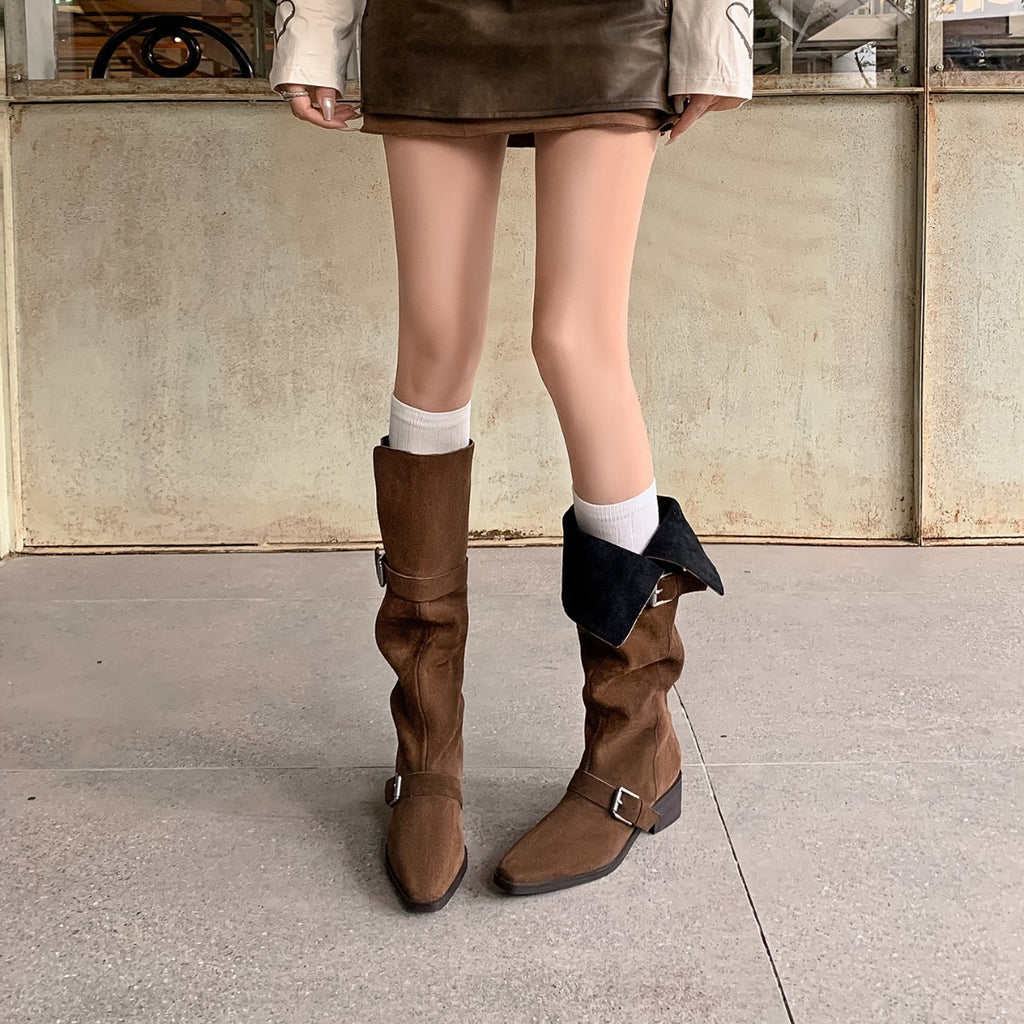 Botas texanas retro de cuero con hebilla y taco grueso para mujer - foto 8