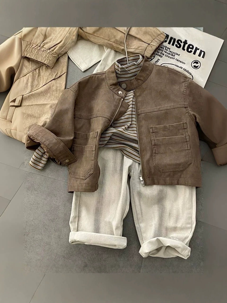Niño' Motorcycle-Estilo Chaqueta Top y Pantalón Three-piece Conjunto - foto 4