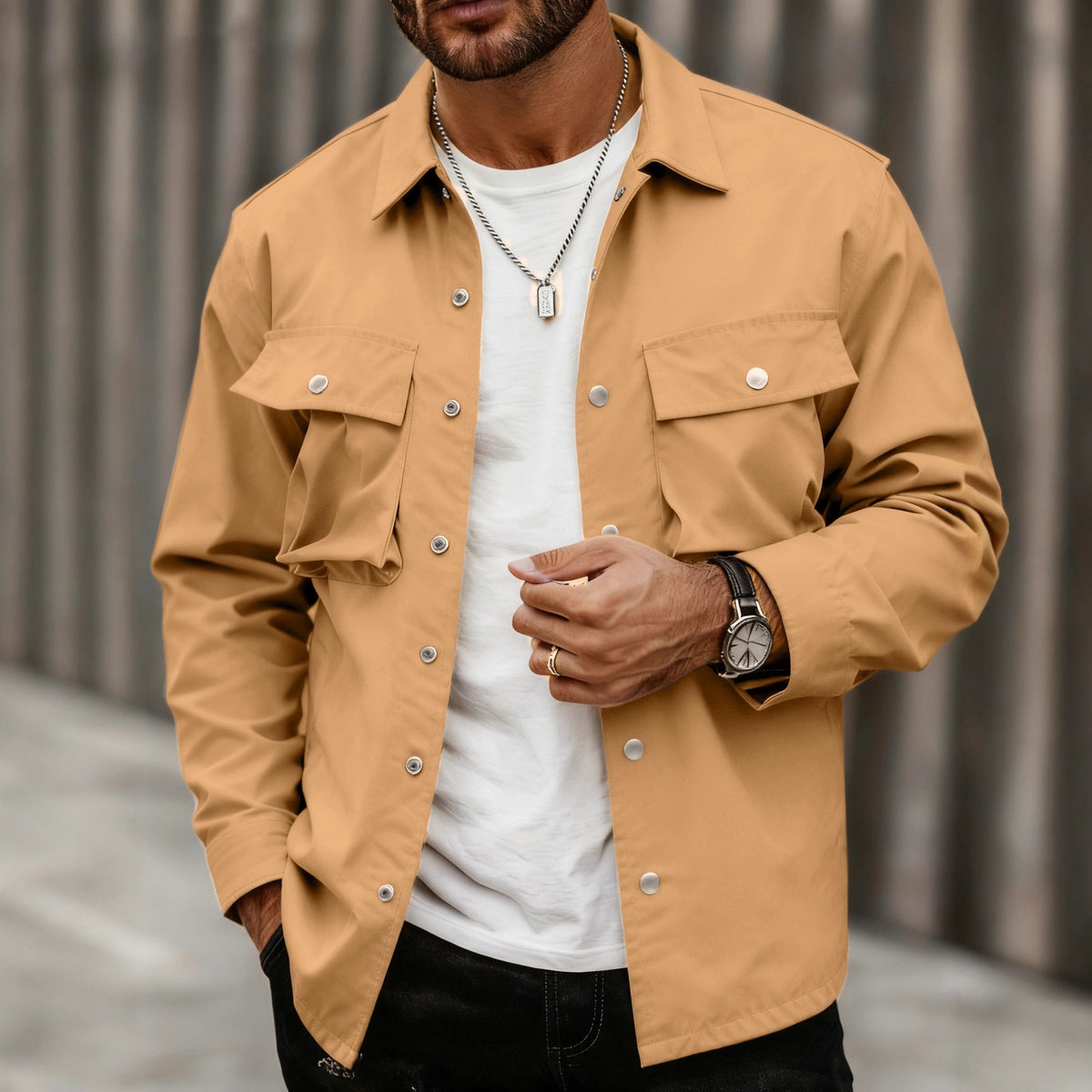 Hombre Multi-pocket Ropa de Trabajo Solapa Chaqueta