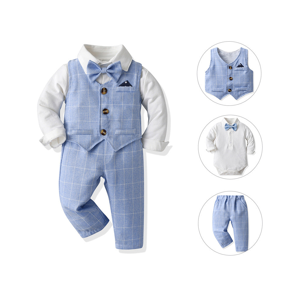 Chaleco Gentlemans Bodysuit Manga Larga Trousers Three-piece Conjunto - foto 8