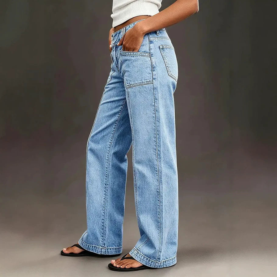 Mujer Lavado Straight Wide Leg Jeans - foto 4