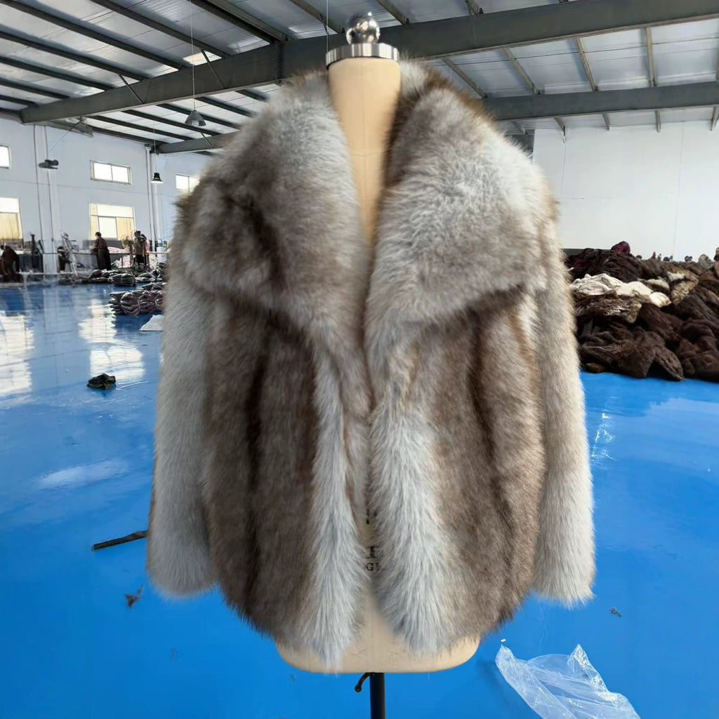 Chaqueta de chiporro bicolor con solapa ancha para mujer - foto 2