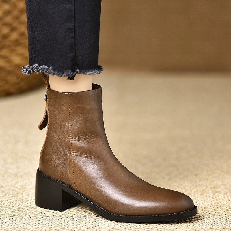 Retro Suela Gruesa-heel Botines para Mujer Round Toe Versátil - foto 2