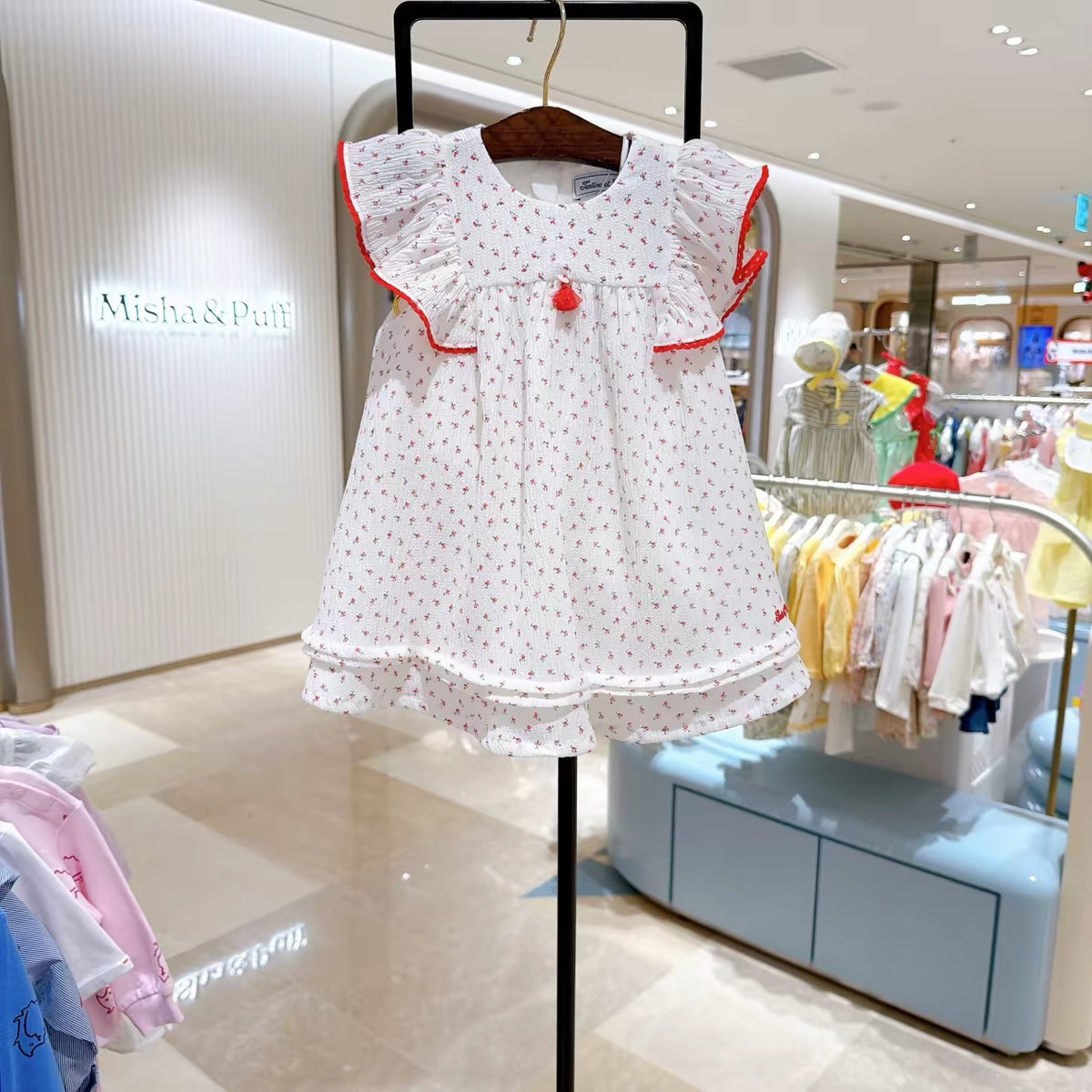 Verano Crinkled Chiffon Floral Vestido con Flutter Sleeves Safety Shorts - foto 5