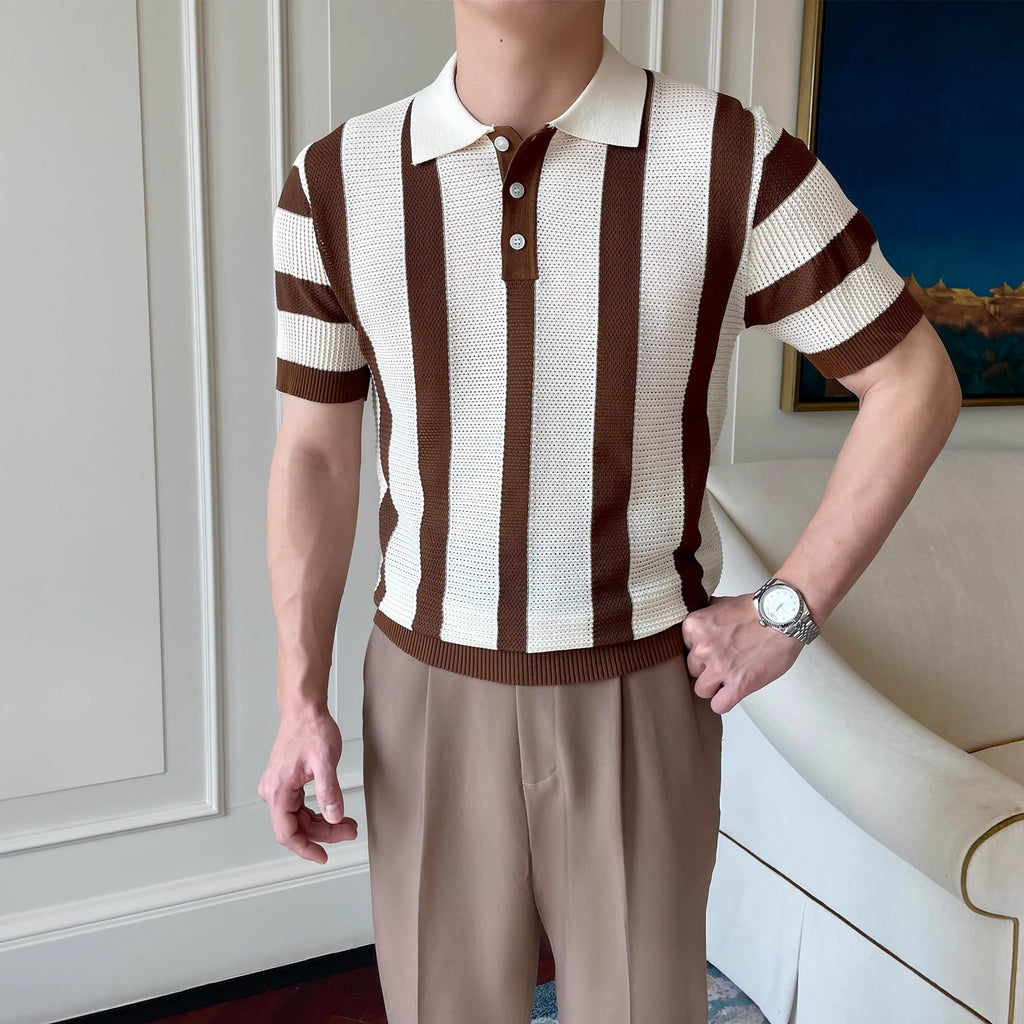 Polera polo tejida a rayas para hombre - foto 5
