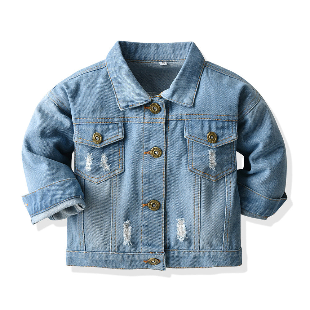 Spring Otoño Nuevo Estilo Casual Ripped Chaqueta para Niño y Niña