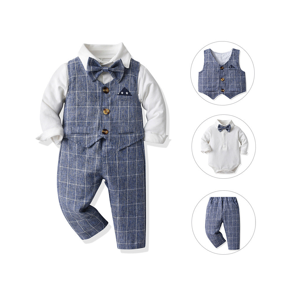Chaleco Gentlemans Bodysuit Manga Larga Trousers Three-piece Conjunto - foto 7
