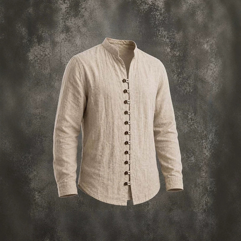 Camisa retro cuello mao manga larga holgada para hombre - foto 2