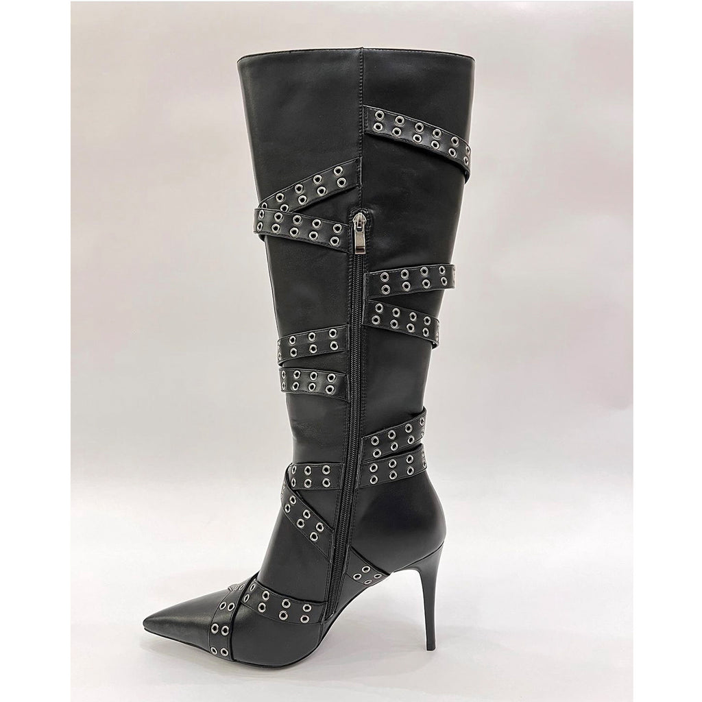 Tirantes-detail Pointed-toe Studded High-heeled Over-the-knee Botas para Mujer - foto 4