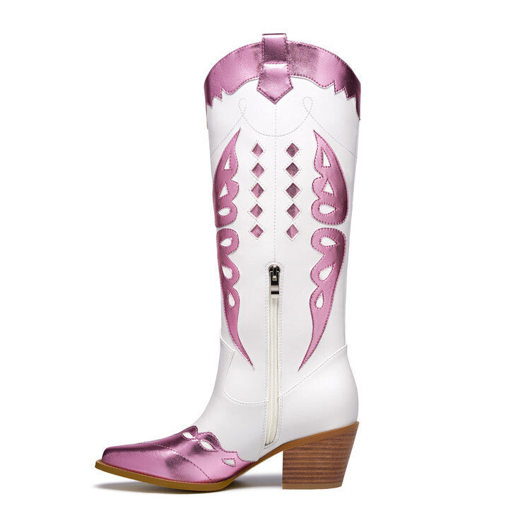 Botas texanas en punta con taco grueso y bordado bicolor - foto 6