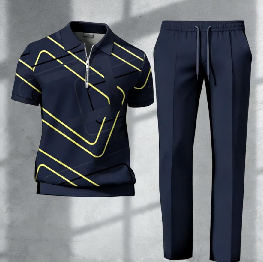 Conjunto de polera manga corta y pantalón para hombre estampado 3D