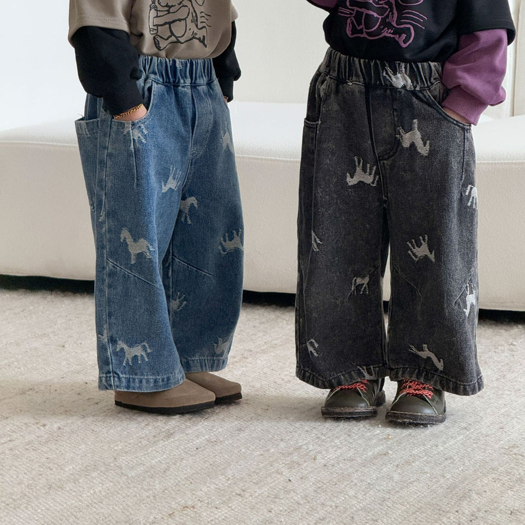Niños' Denim Pantalón Ajuste Suelto Niño' Pierna Ancha Pantalón - foto 2
