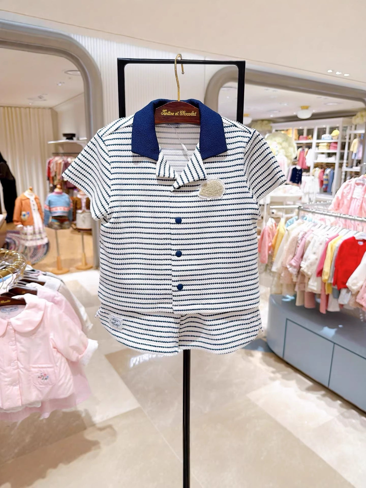Estilizado Rayado Collared Camisa y Shorts Conjunto para Verano Niño - foto 5