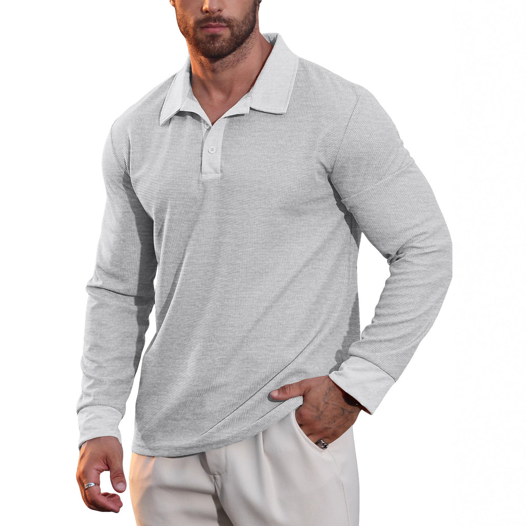 Nuevo Cross-Border Europeo y American Otoño Nuevo Hombre Waffle Collar Polo Camisa American Casual Vacation Manga Larga Camiseta - foto 8