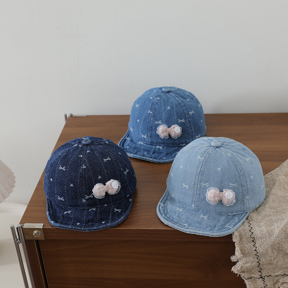 Rayado Lace Bow Niña Denim Baseball Cap, Baby-sized, Lavado, Jacquard, Frayed, Heart-shaped Soft Brim Hat - foto 7