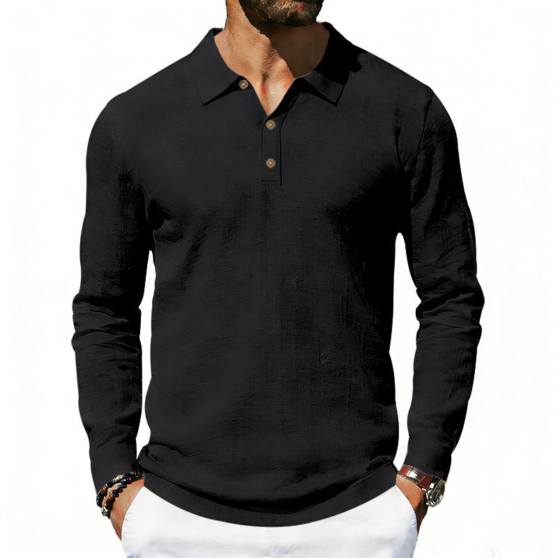 Nuevo Cross-Border Amazon Spring y Otoño Linen Polo Manga Larga Multi-Color Classic Secado Rápido Breathable Versátil Hombre Estilo - foto 2