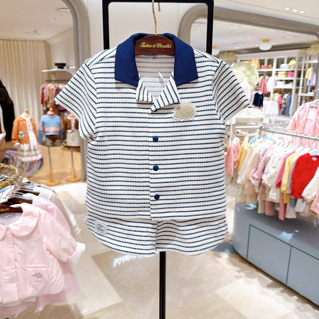 Estilizado Rayado Collared Camisa y Shorts Conjunto para Verano Niño - foto 3