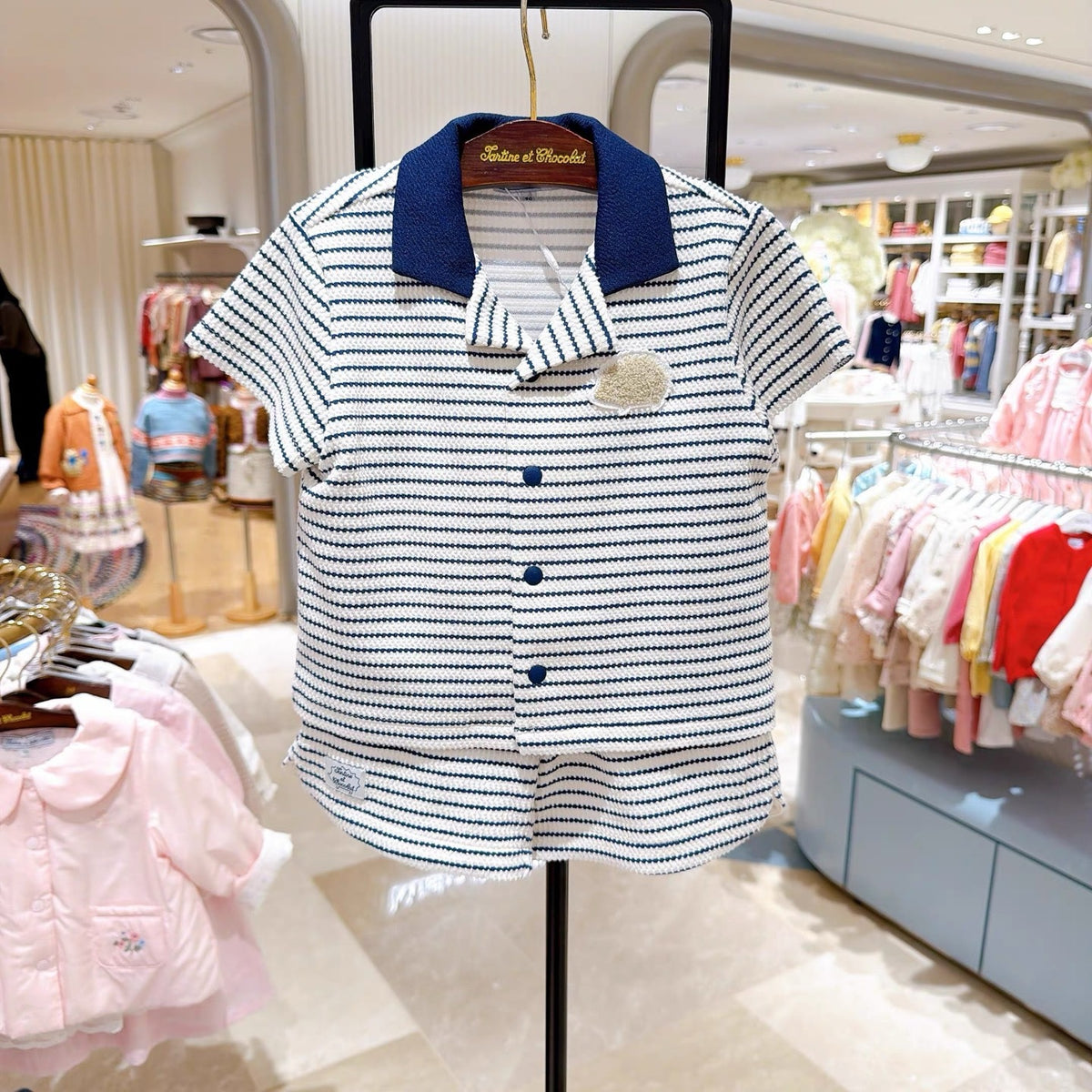 Estilizado Rayado Collared Camisa y Shorts Conjunto para Verano Niño - foto 3