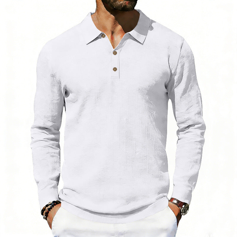 Nuevo Cross-Border Amazon Spring y Otoño Linen Polo Manga Larga Multi-Color Classic Secado Rápido Breathable Versátil Hombre Estilo