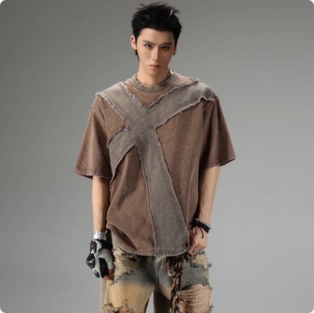 Frayed Vintage Distressed Suelto Corto Manga Top - foto 2
