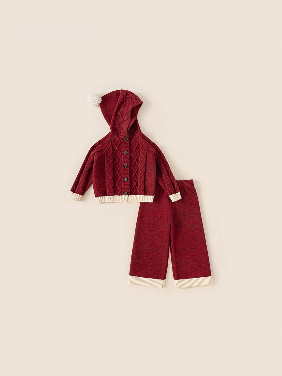 Niña Tejido Conjunto Red Otoño-Invierno Hooded Cárdigan y Sweater Pantalón - foto 6