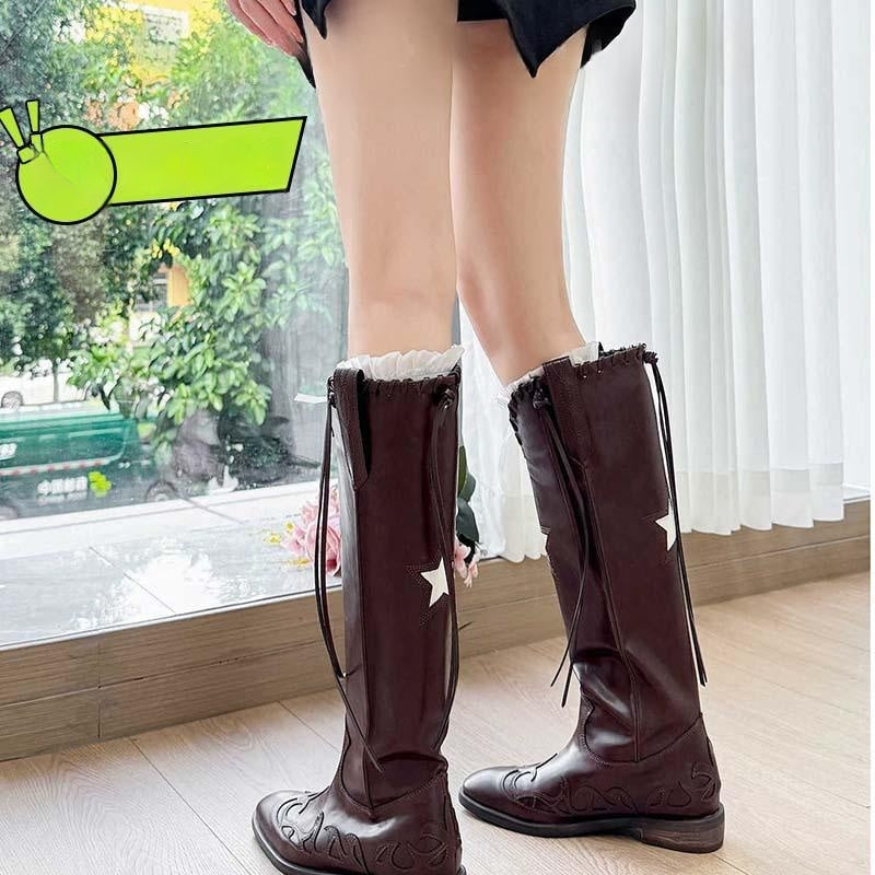 Retro Colorblock Western Botas Pointed Toe Suela Gruesa Heel Pigskin - foto 3