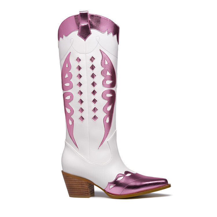 Botas texanas en punta con taco grueso y bordado bicolor - foto 3