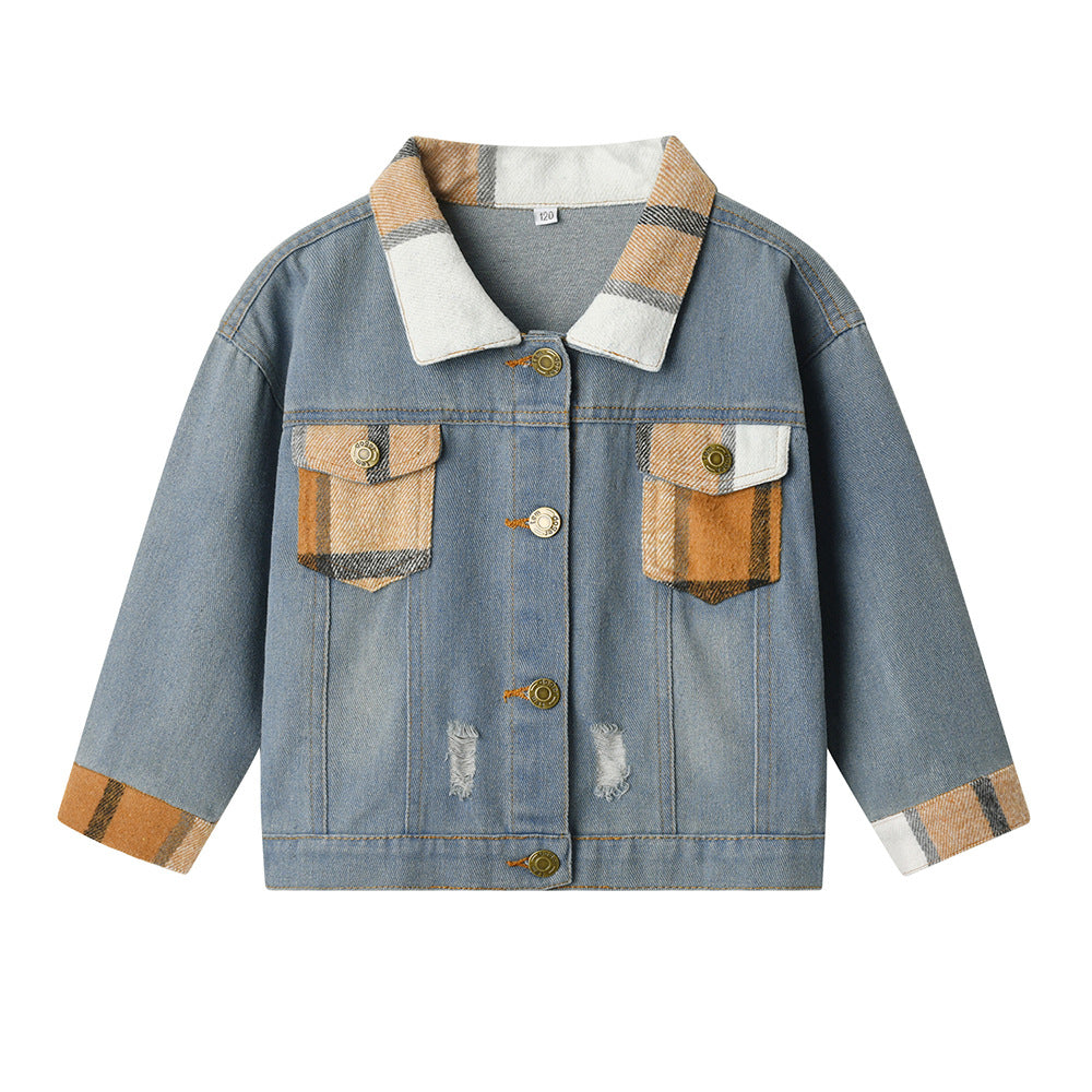 Spring Otoño Nuevo Estilo Casual Ripped Chaqueta para Niño y Niña - foto 3