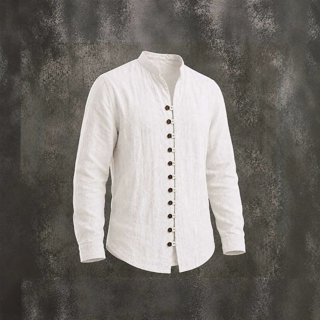 Camisa retro cuello mao manga larga holgada para hombre - foto 4