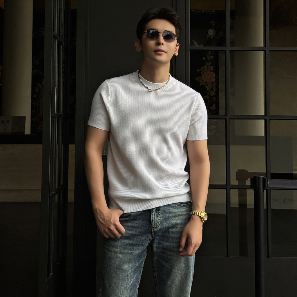 Hombre Half-Neck Anti-Stripe Seda Fría Manga Corta Camiseta para Verano - foto 6