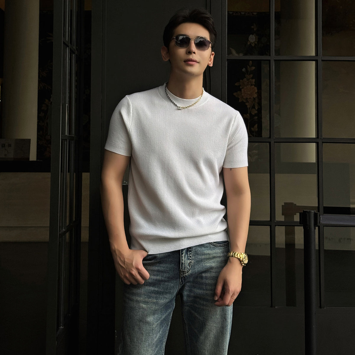 Hombre Half-Neck Anti-Stripe Seda Fría Manga Corta Camiseta para Verano - foto 6