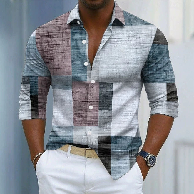 Hombre Geometric Color-Block Plaid Pattern Camisa - foto 7