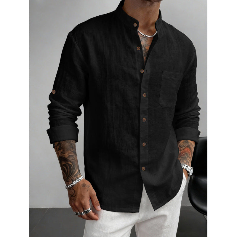 Hawaiian Estilo Cuello Alto Breathable Casual Manga Larga Camisa
