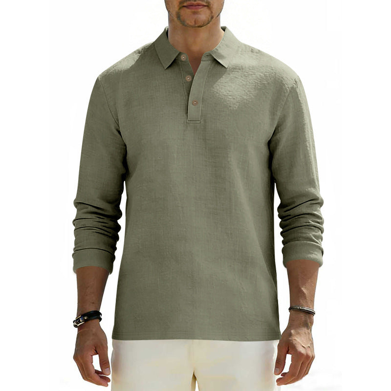 Nuevo Cross-Border Amazon Spring y Otoño Linen Polo Manga Larga Multi-Color Classic Secado Rápido Breathable Versátil Hombre Estilo - foto 6