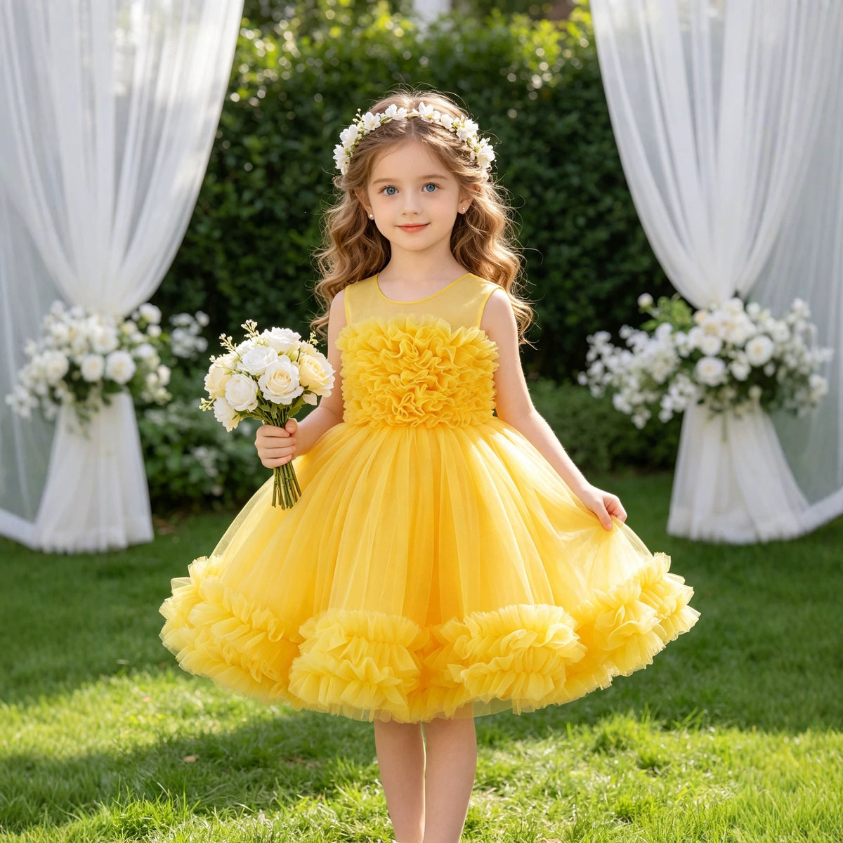 Niña' Formal Vestido, Festive Performance Conjunto, Tulle Puffy Vestido