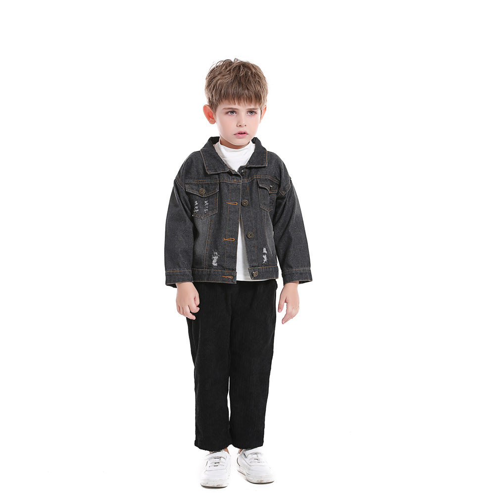 Spring Otoño Nuevo Estilo Casual Ripped Chaqueta para Niño y Niña - foto 2