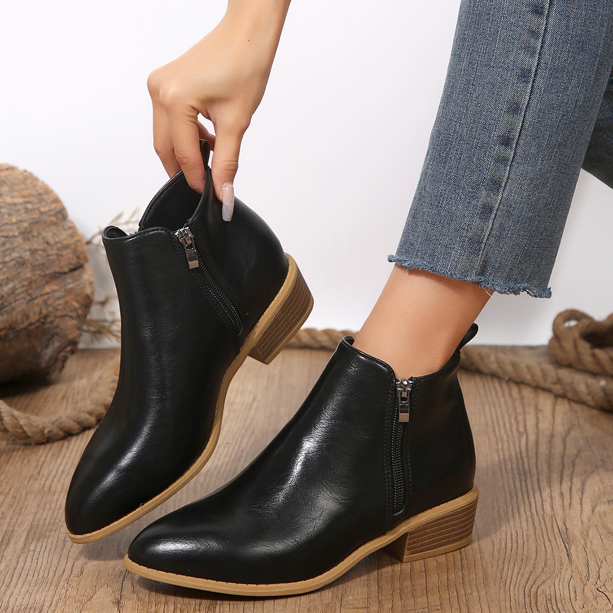 Mujer Side-zip Martin-Estilo Corto Suela Gruesa-heel Botas - foto 5