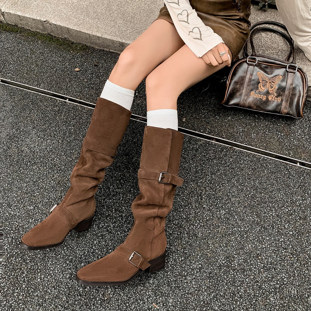 Botas texanas retro de cuero con hebilla y taco grueso para mujer - foto 6